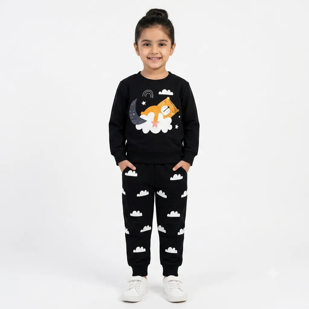 Girls Black Sleeping Cloud Winter Coord Set (2 Piece) - Size 1 - 12 Years