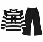 Girls Black & White Lining with Bow Winter Coord Set (2 Piece) - Size 1 - 12 Years
