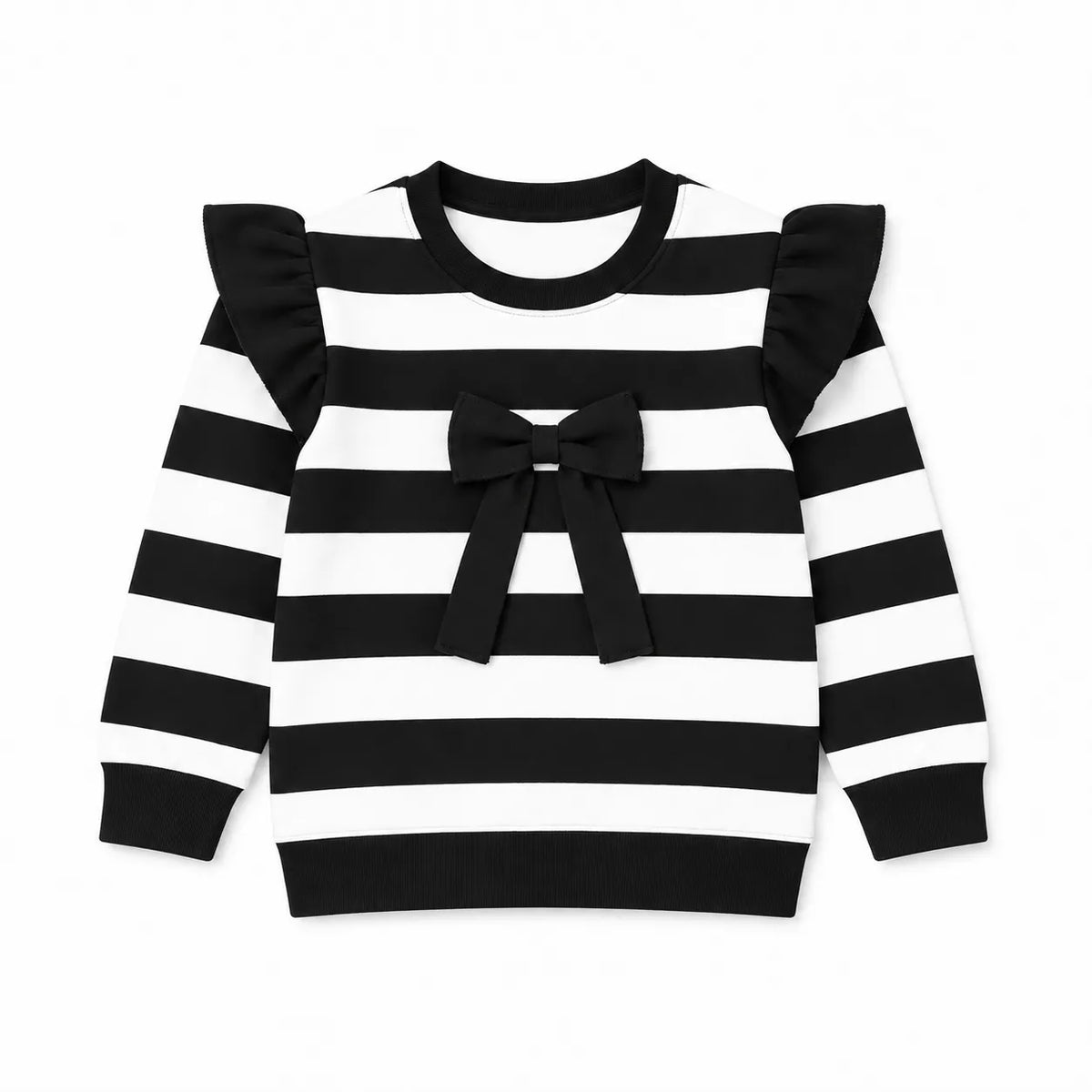 Girls Black & White Lining with Bow Winter Coord Set (2 Piece) - Size 1 - 12 Years