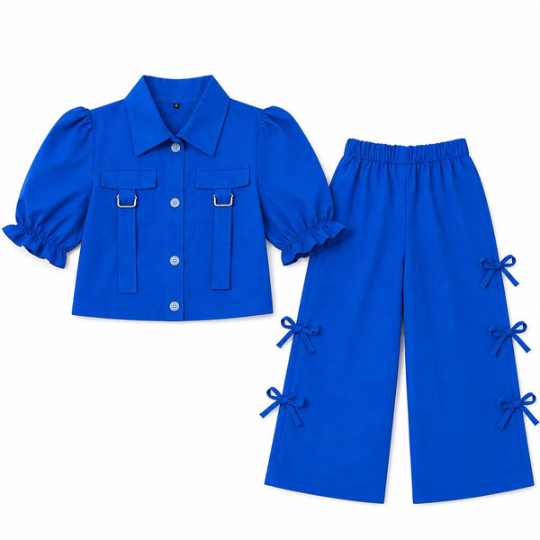 Girls Blue Cotton Coord Set (2 Piece) - Age 2 - 10 Years