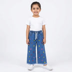 Girls Blue Denim Jeans Floral Embroidery (Size 2 - 12 Years)