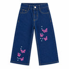 Girls Blue Denim Jeans with Butterfly Embroidery (Size 2 - 10 Years)