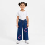 Girls Blue Denim Jeans with Butterfly Embroidery (Size 2 - 10 Years)