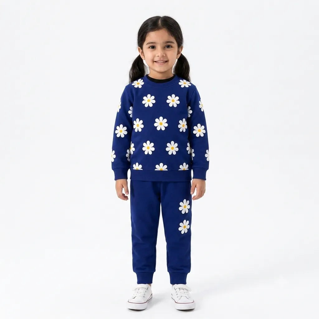 Girls Blue Floral Winter Coord Set (2 Piece) - Size 1 - 12 Years