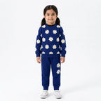 Girls blue floral winter coord set by Lil' Cubs with fleece trousers, includes a matching top for sizes 1 to 12 years.
