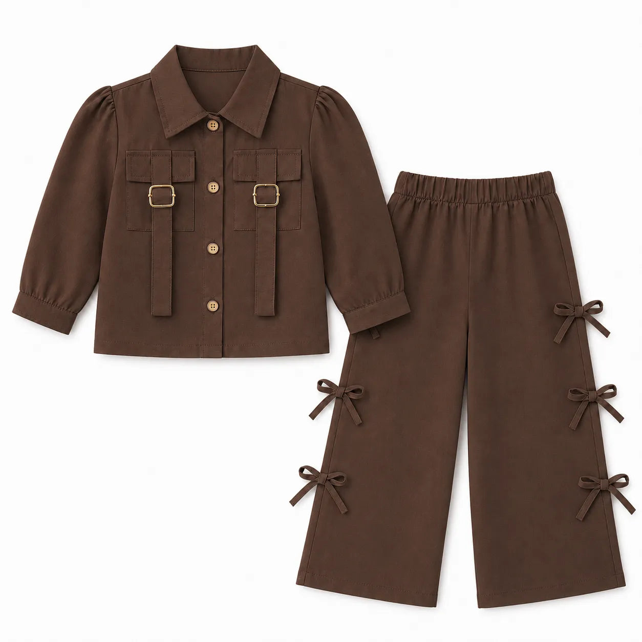 Girls Brown Cotton Coord Set (2 Piece) - Age 2 - 10 Years