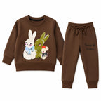 Girls brown rabbit fleece winter coord set for ages 1 to 12, featuring a cozy two-piece design from lilcubspk.