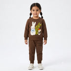 Girls brown rabbit fleece winter coord set for ages 1-12, featuring a cozy two-piece outfit with a cute bunny design.