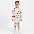 Girls Cream Burgundy Heart Winter Coord Set (2 Piece) - Size 1 - 12 Years