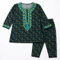 Girls Dark Green Floral 2 Piece Shalwar Kameez (Size 5 - 12 Years)