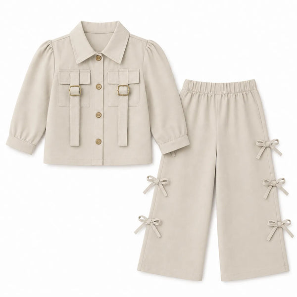 Girls Dark Off White Cotton Coord Set (2 Piece) - Age 2 - 10 Years
