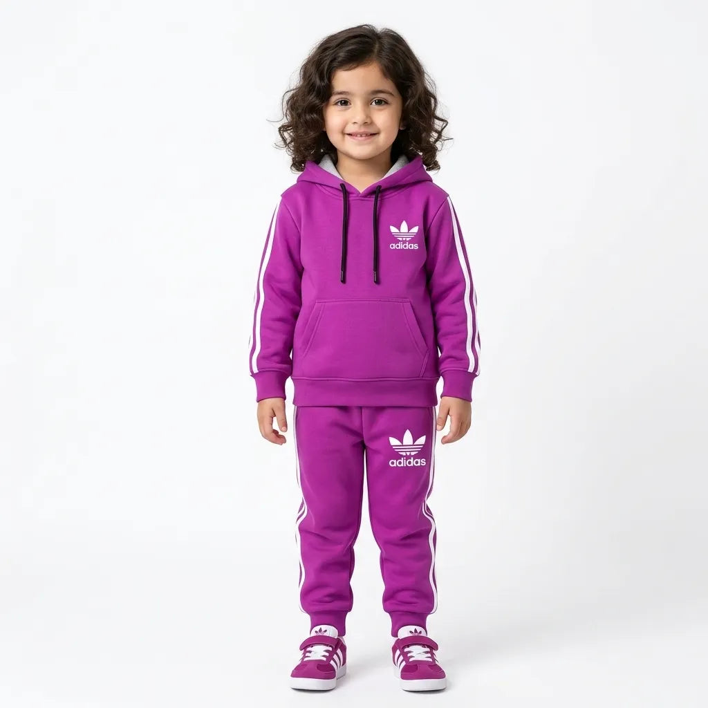 Girls Dark Pink Adidas Winter Hoodie Coord Set (2 Piece) - Size 1 - 12 Years