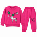 Girls Dark Pink Deer & Floral Winter Coord Set (2 Piece) - Size 1 - 12 Years