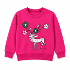 Girls Dark Pink Deer & Floral Winter Coord Set (2 Piece) - Size 1 - 12 Years