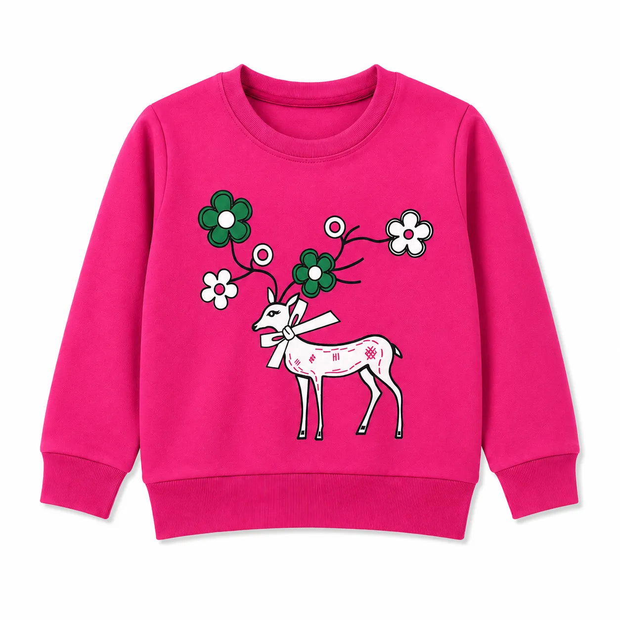 Girls Dark Pink Deer & Floral Winter Coord Set (2 Piece) - Size 1 - 12 Years
