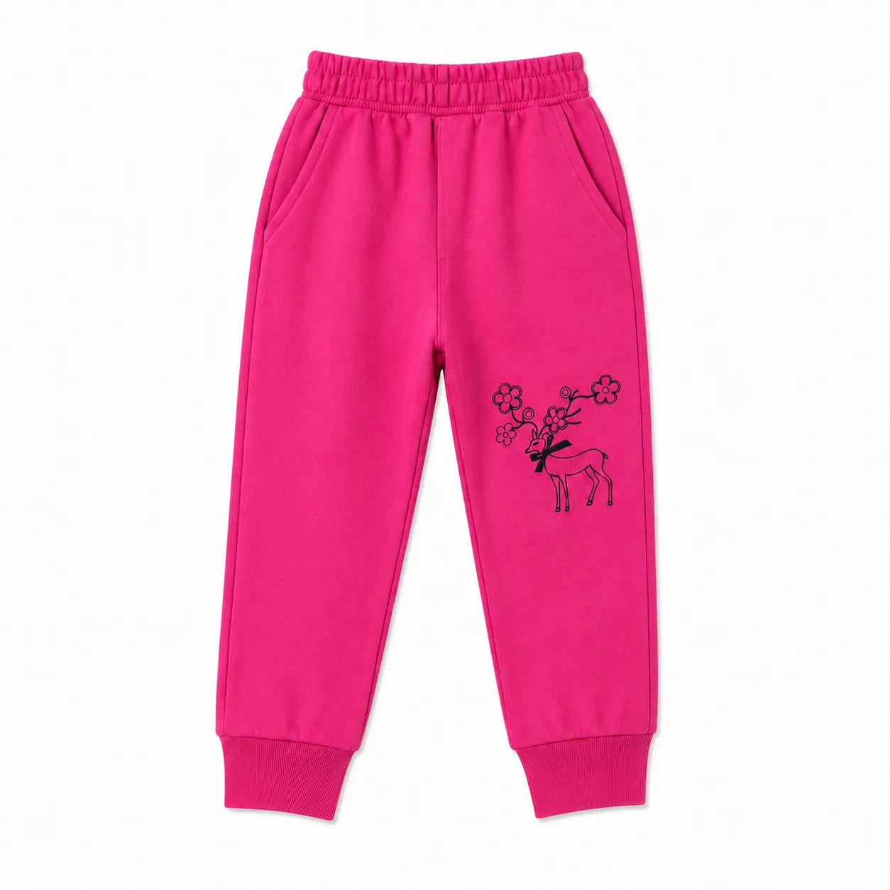 Girls Dark Pink Deer & Floral Winter Coord Set (2 Piece) - Size 1 - 12 Years