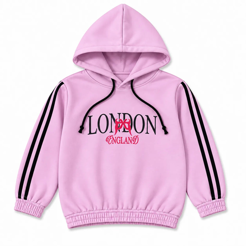 Girls Dark Pink London & Bow Winter Hoodie Coord Set (2 Piece) - Size 1 - 12 Years