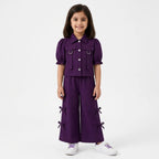 Girls Dark Purple Cotton Coord Set (2 Piece) - Age 2 - 10 Years