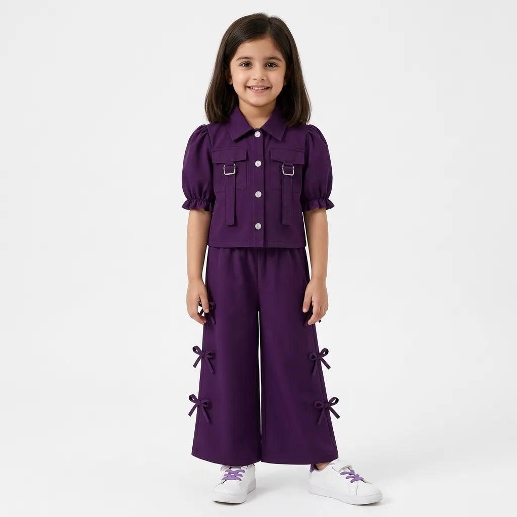 Girls Dark Purple Cotton Coord Set (2 Piece) - Age 2 - 10 Years