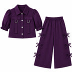 Girls Dark Purple Cotton Coord Set (2 Piece) - Age 2 - 10 Years