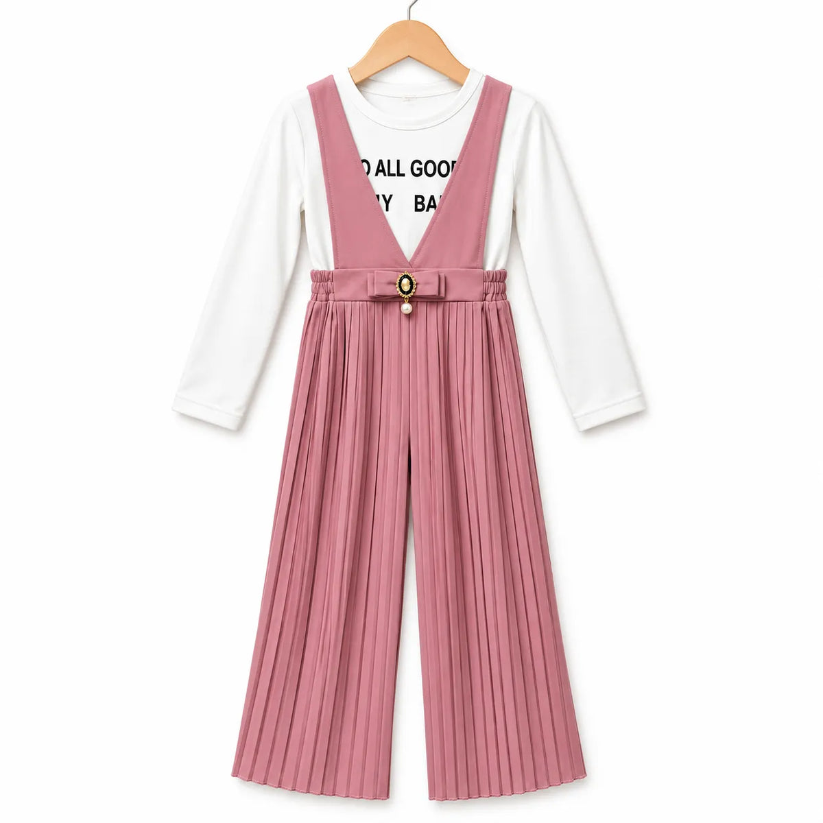 Girls Dust Rose All Good Print Dangri Jumpsuit – 2 Piece (Size 4 - 10 Years)