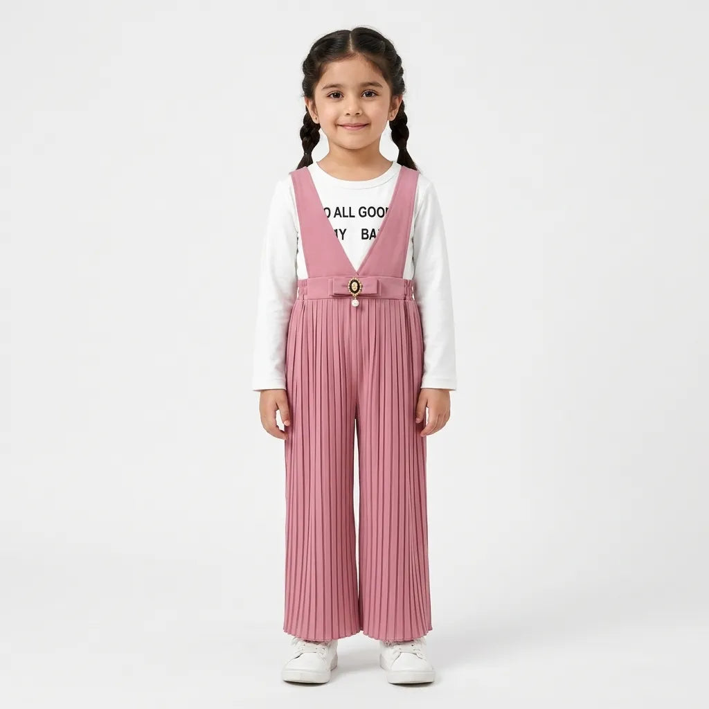 Girls Dust Rose All Good Print Dangri Jumpsuit – 2 Piece (Size 4 - 10 Years)
