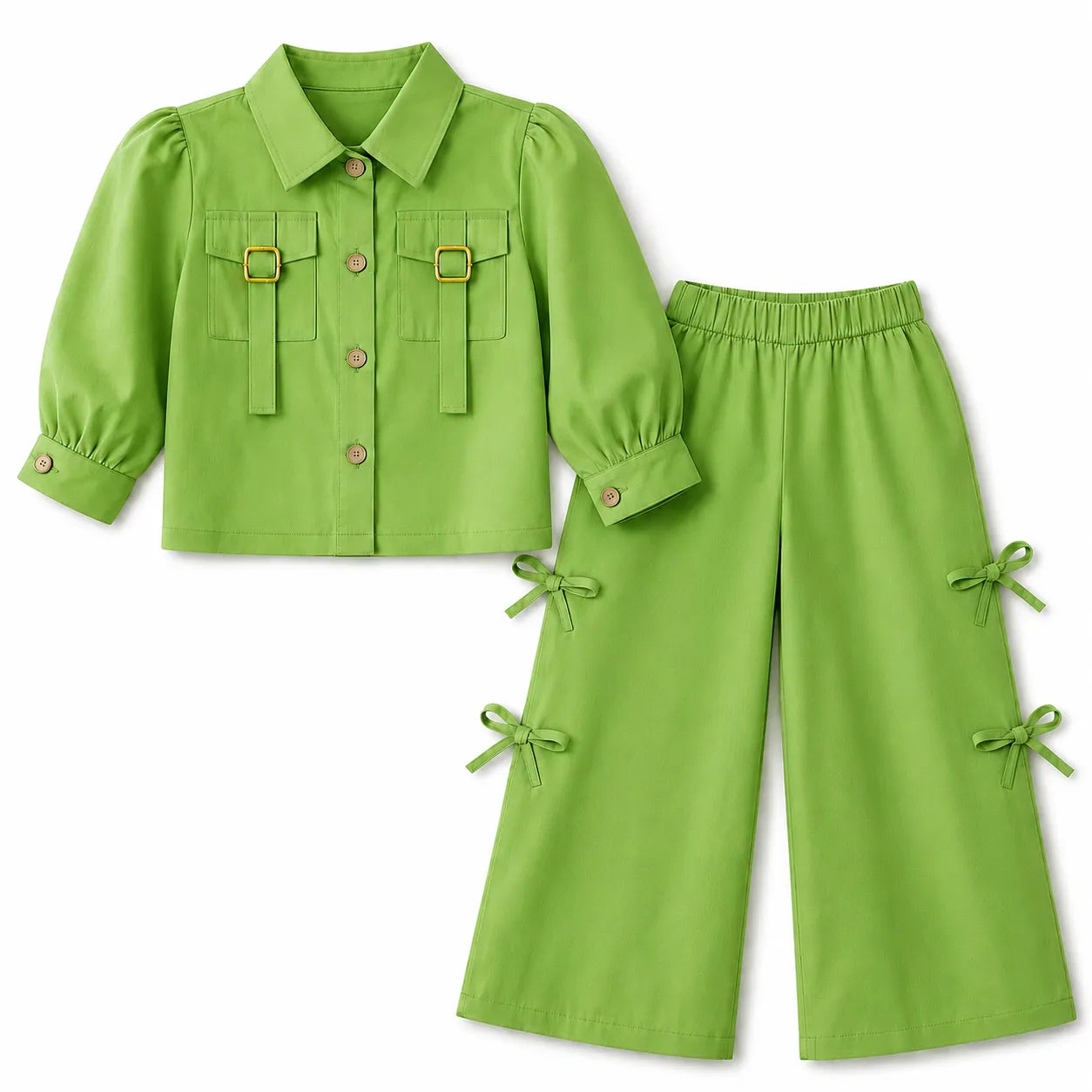 Girls Green Cotton Coord Set (2 Piece) - Age 2 - 10 Years