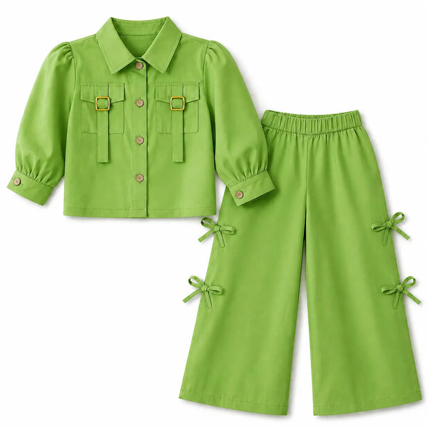 Girls Green Cotton Coord Set (2 Piece) - Age 2 - 10 Years