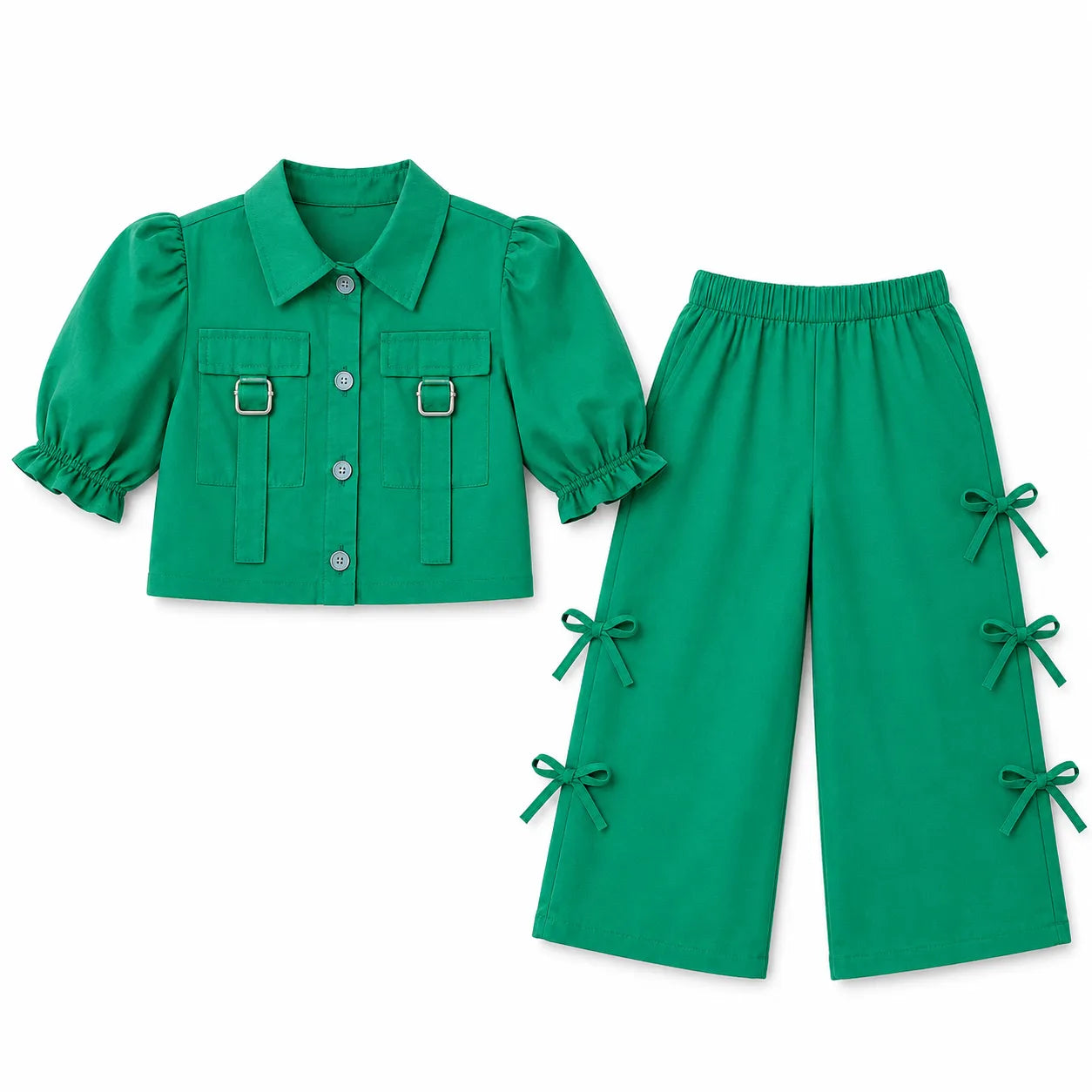 Girls Green Cotton Coord Set (2 Piece) - Age 2 - 10 Years