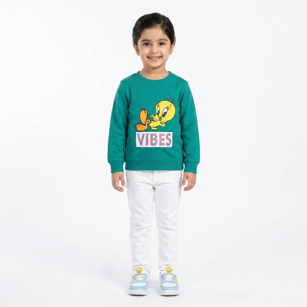 Girls Green Vibes Winter Sweatshirt (Size 9 Months - 12 Years)
