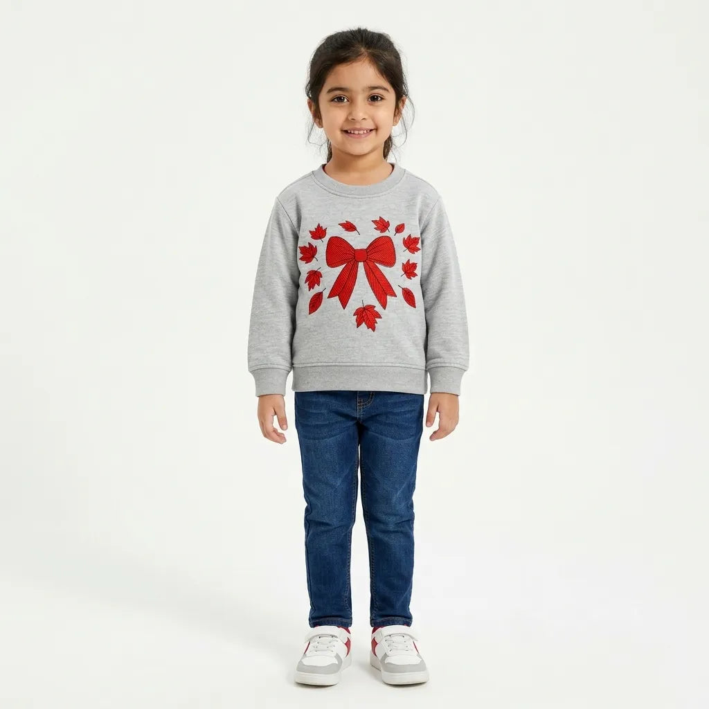 Girls Grey Bow Winter Sweatshirt (Size 9 Months - 12 Years)