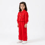 Girls' Imported Red Bow Detail Cotton Co-Ord Set – 2 Piece (Size 2 - 10 Years)