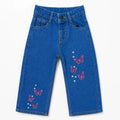 Girls Light Blue Denim Jeans with Butterfly Embroidery (Size 2 - 10 Years)