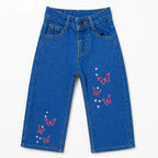 Girls Light Blue Denim Jeans with Butterfly Embroidery (Size 2 - 10 Years)