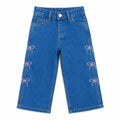 Girls Light Blue Denim Jeans with Pink Bow Embroidery (Size 2 - 10 Years)