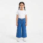 Girls Light Blue Denim Jeans with Pink Bow Embroidery (Size 2 - 10 Years)