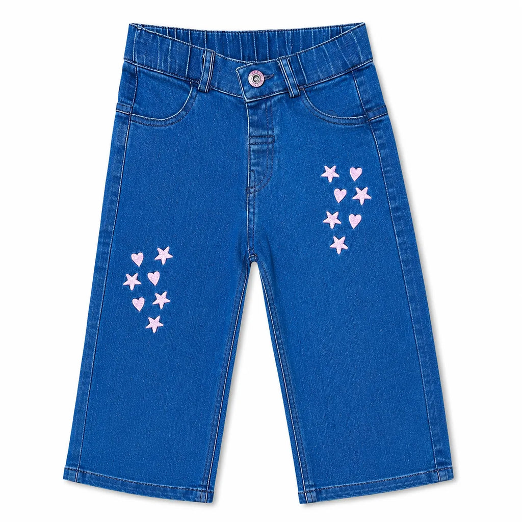 Girls Light Blue Denim Jeans with Star Embroidery (Size 2 - 10 Years)
