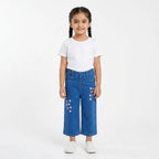 Girls Light Blue Denim Jeans with Star Embroidery (Size 2 - 10 Years)