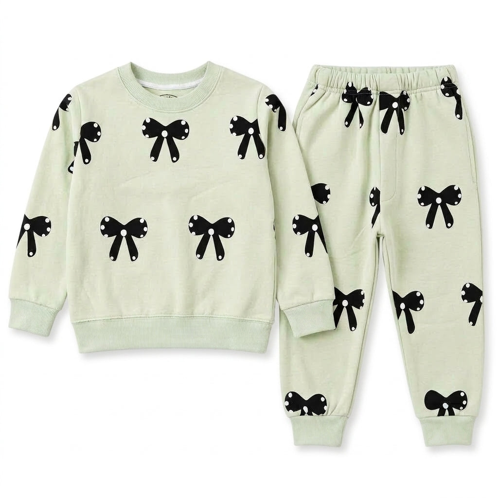 Girls Light Green Bow Winter Coord Set (2 Piece) - Size 1 - 12 Years