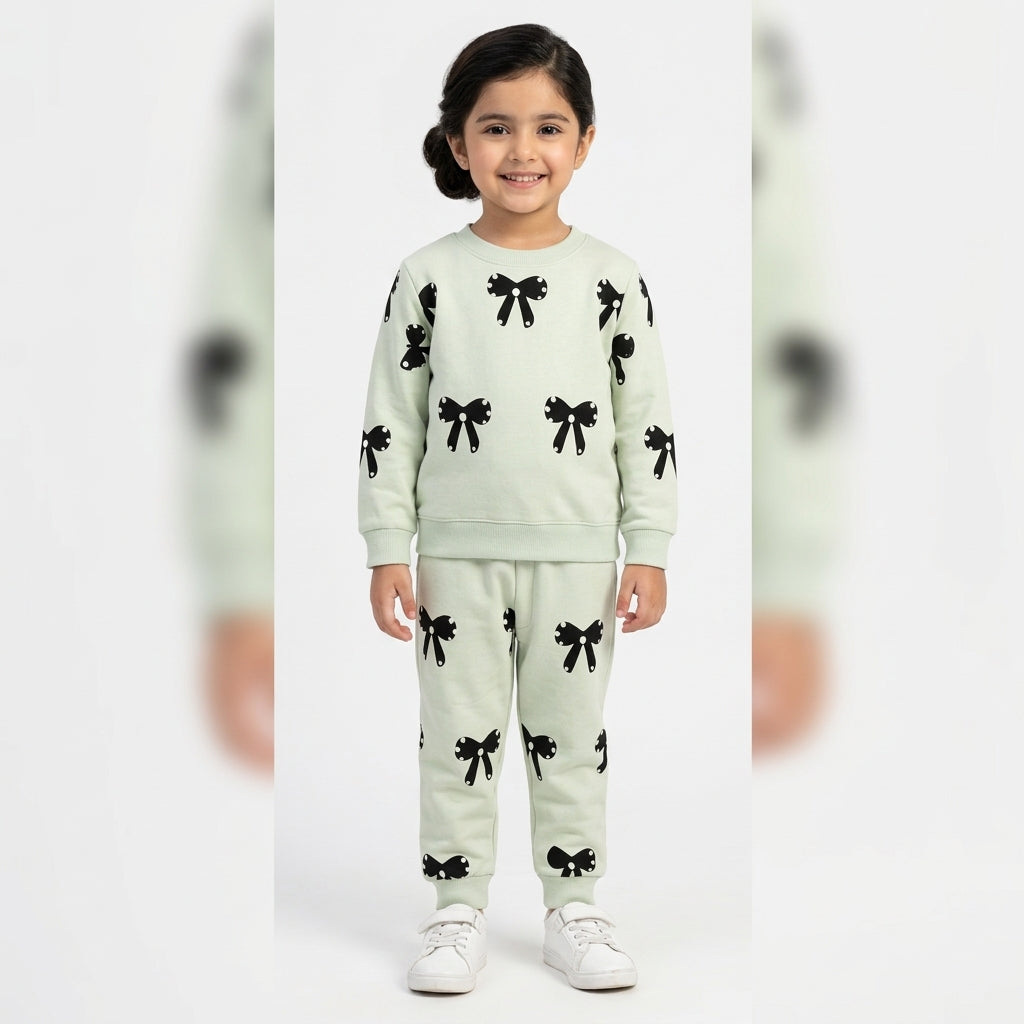 Girls Light Green Bow Winter Coord Set (2 Piece) - Size 1 - 12 Years