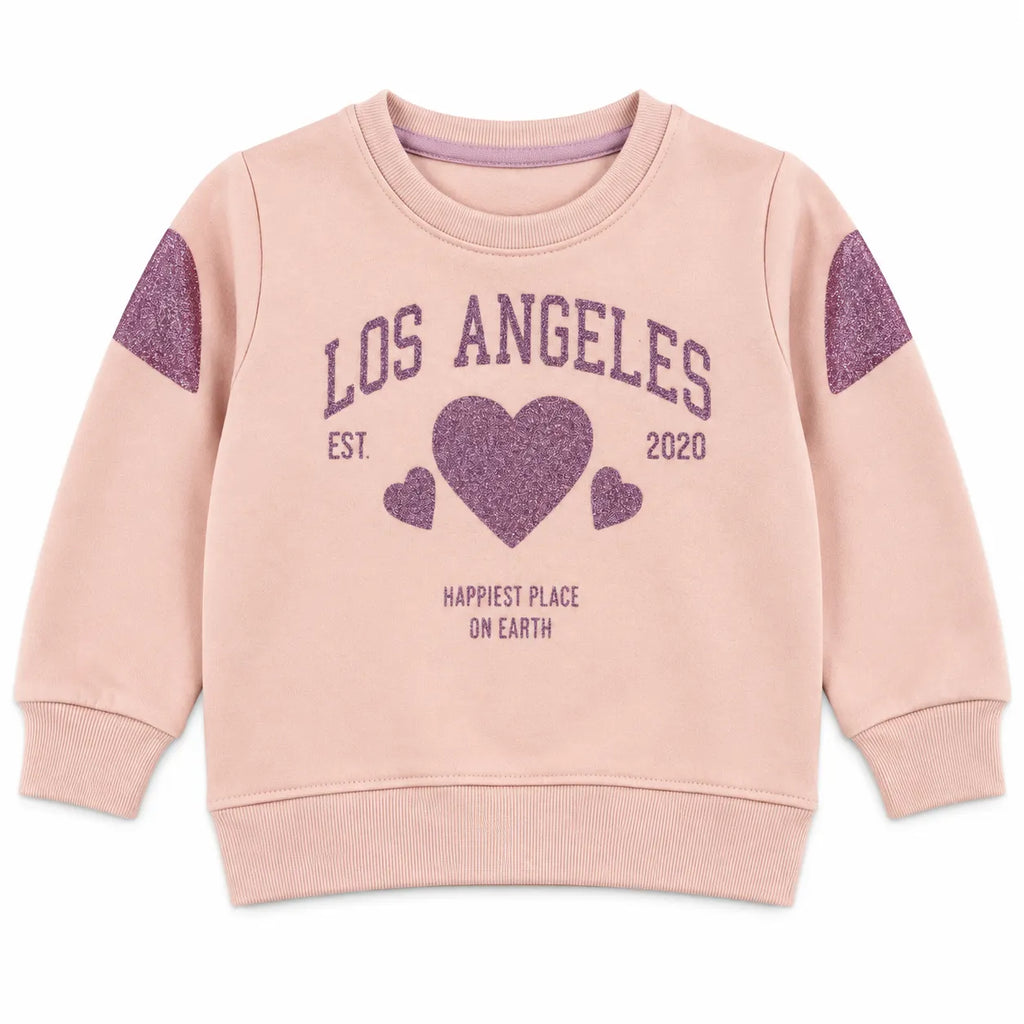 Girls Light Pink Los Angeles & Hearts Winter Sweatshirt (Size 9 Months - 12 Years)