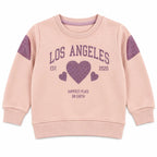 Light pink girls' winter sweatshirt with Los Angeles and heart designs from Lil' Cubs, suitable for ages 9 months to 12 years.