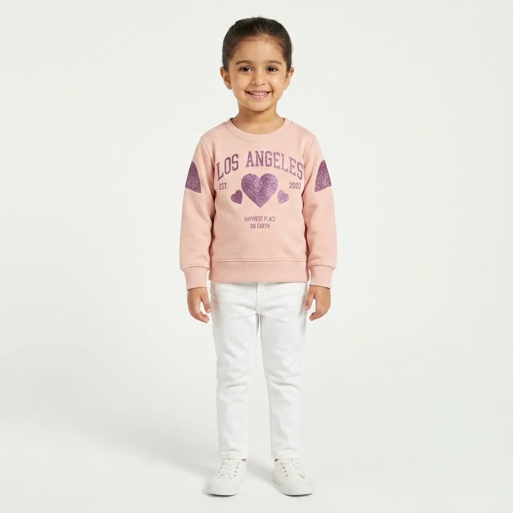 Girls Light Pink Los Angeles & Hearts Winter Sweatshirt (Size 9 Months - 12 Years)