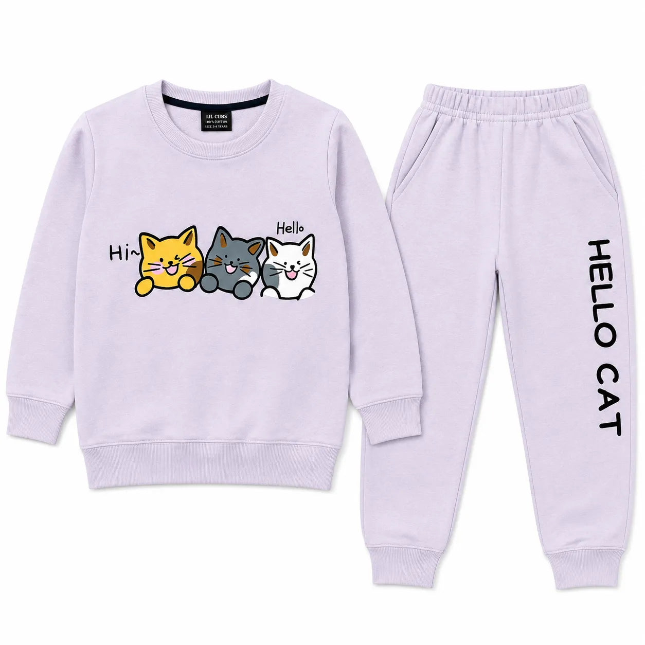 Girls Light Purple Hello Cat Winter Coord Set (2 Piece) - Size 1 - 12 Years