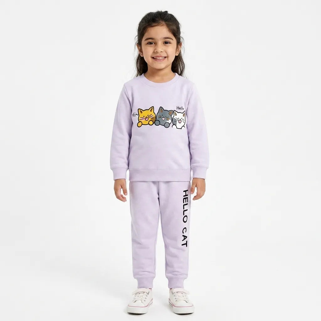 Girls Light Purple Hello Cat Winter Coord Set (2 Piece) - Size 1 - 12 Years