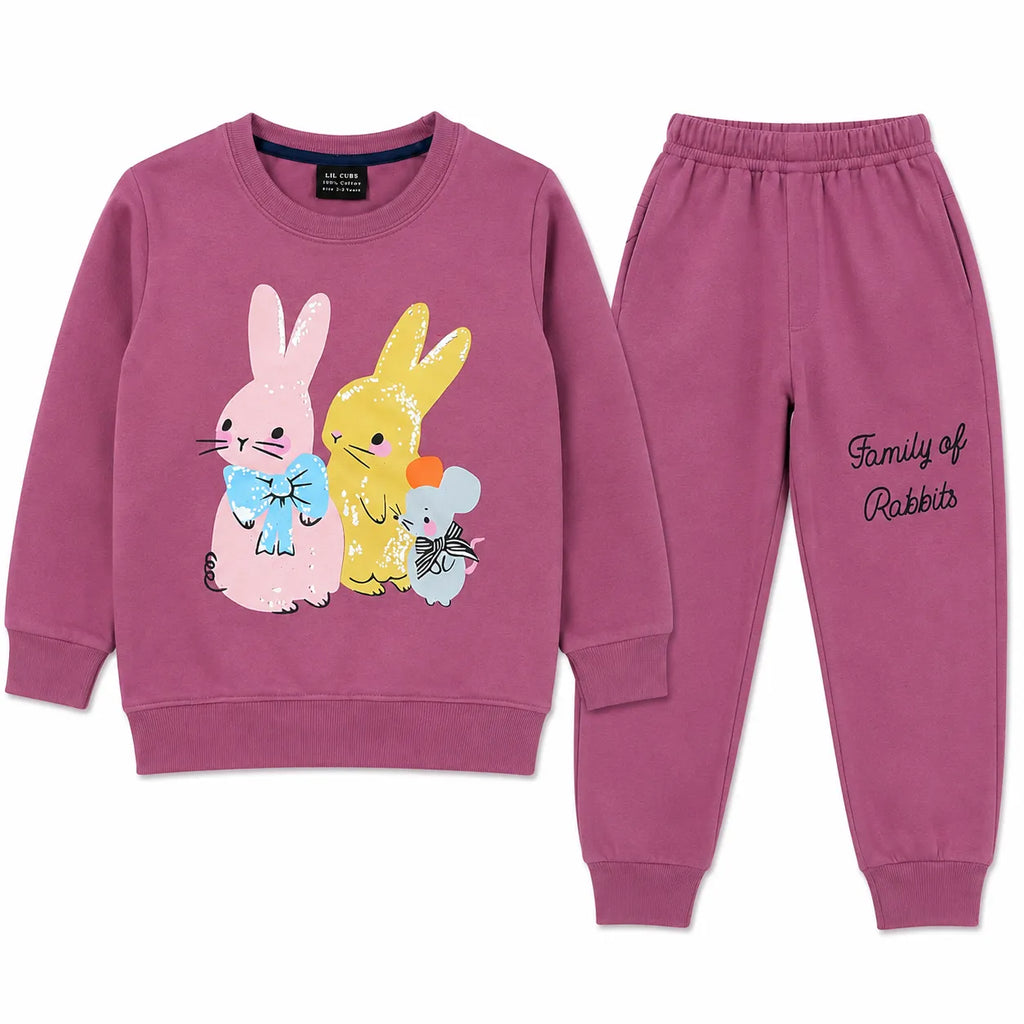 Girls Lilac Rabbit Family Winter Coord Set (2 Piece) - Size 1 - 12 Years