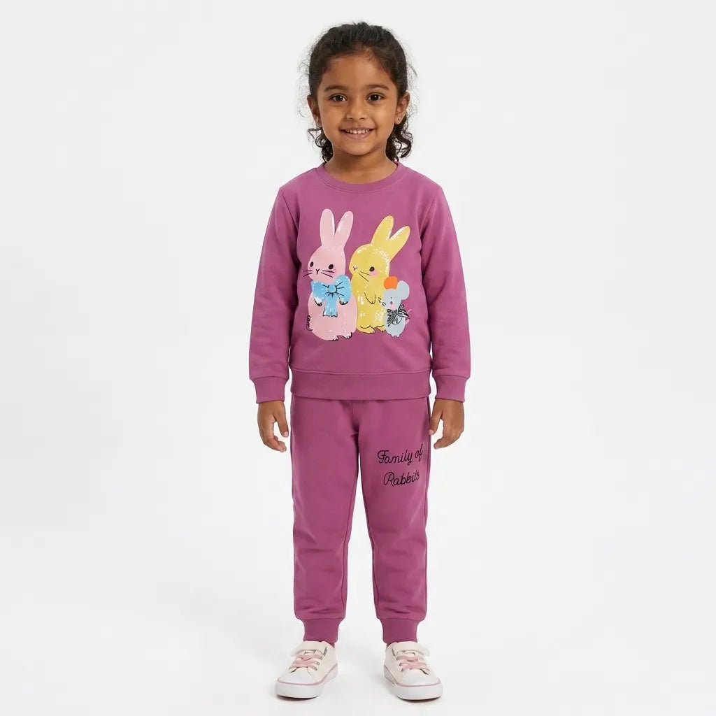 Girls Lilac Rabbit Family Winter Coord Set (2 Piece) - Size 1 - 12 Years