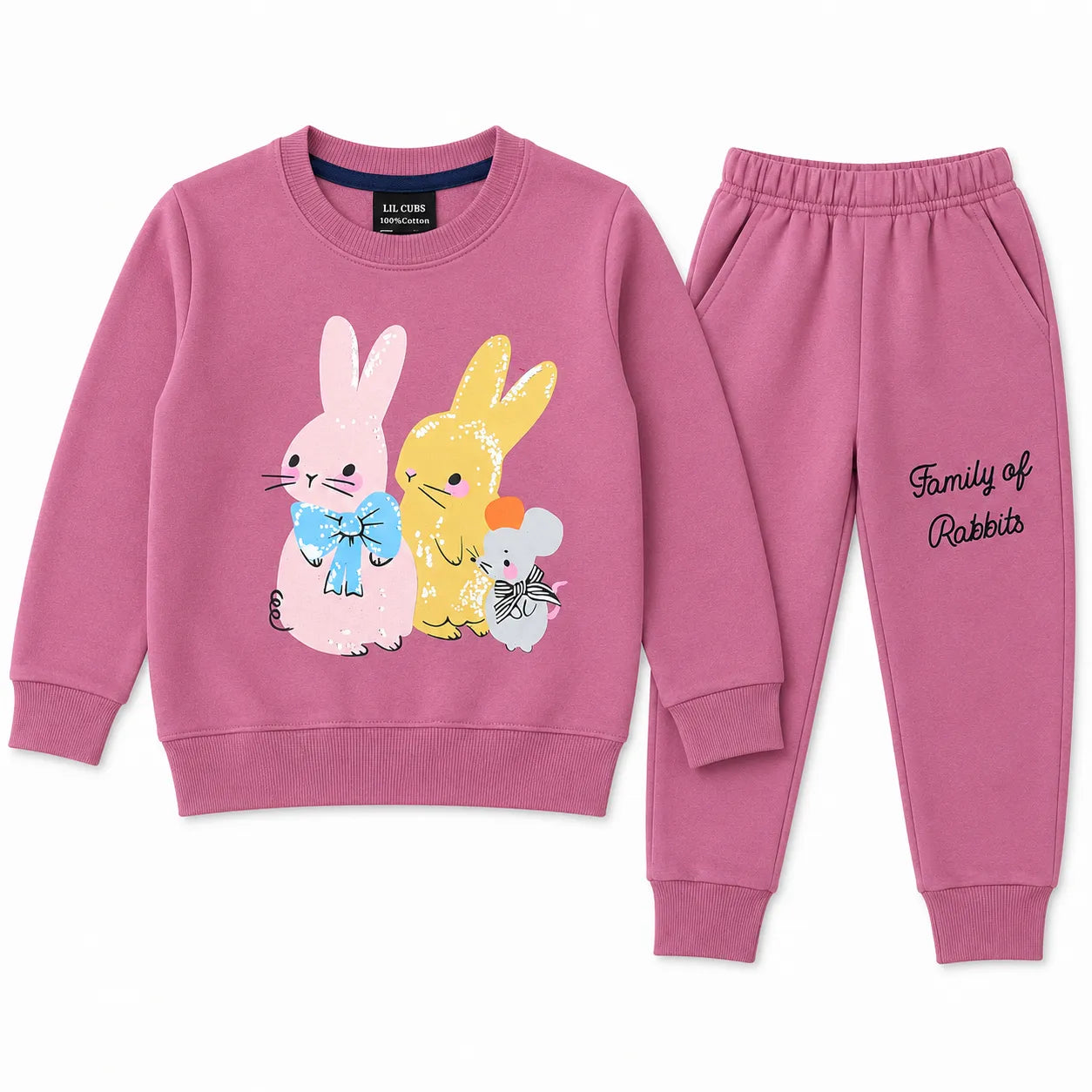 Girls Lilac Rabbit Family Winter Coord Set (2 Piece) - Size 1 - 12 Years