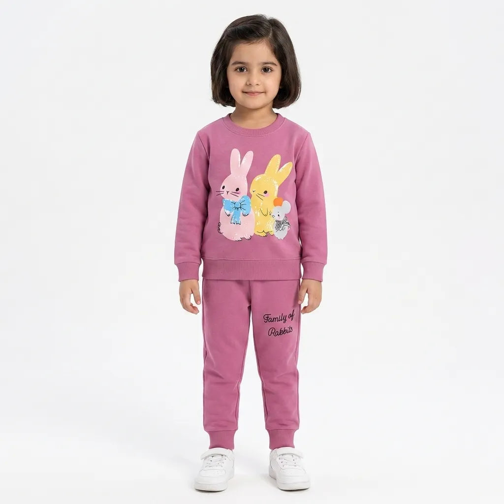 Girls Lilac Rabbit Family Winter Coord Set (2 Piece) - Size 1 - 12 Years