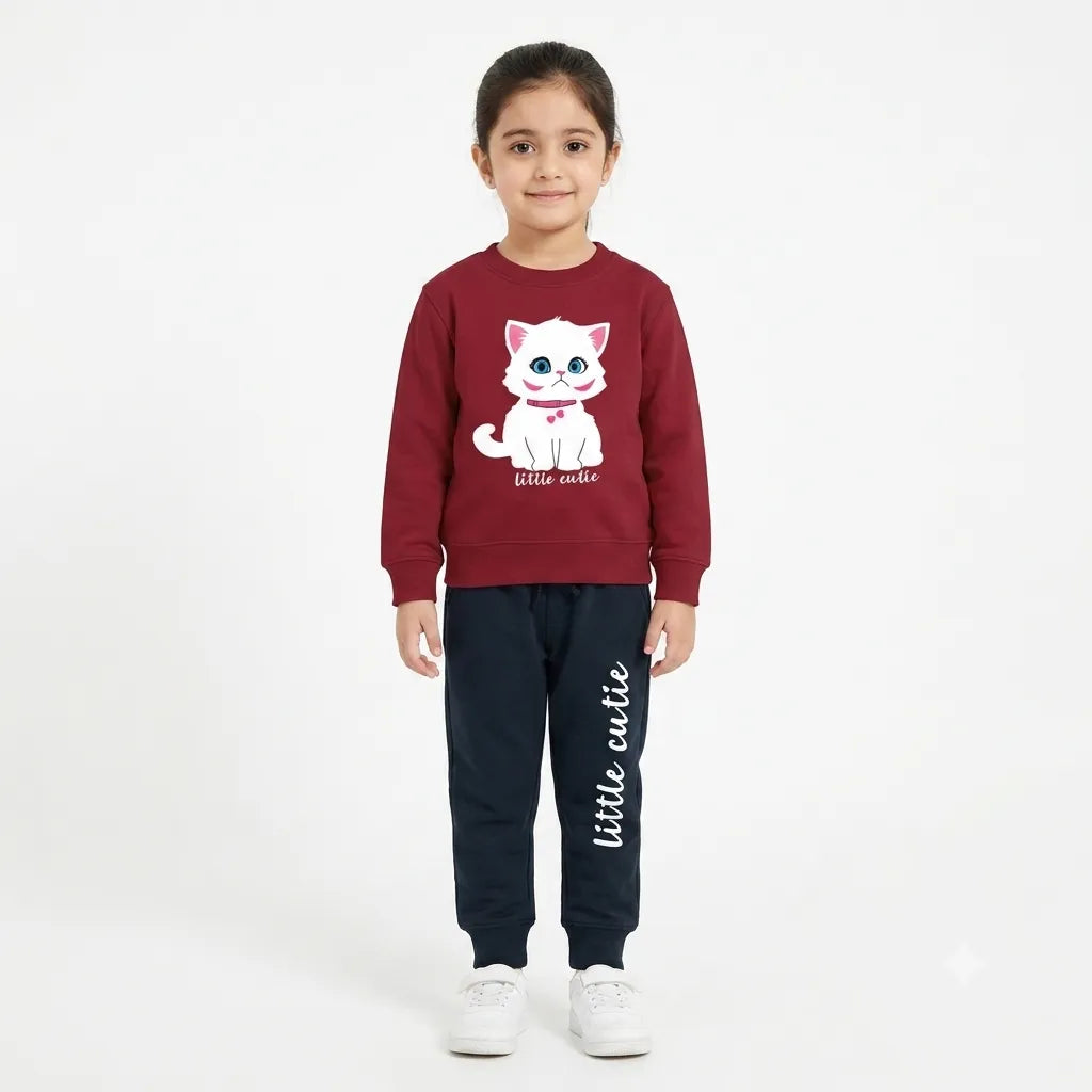 Girls Maroon Little Cutie Print Winter Coord Set (2 Piece) Size 1 - 12 Years